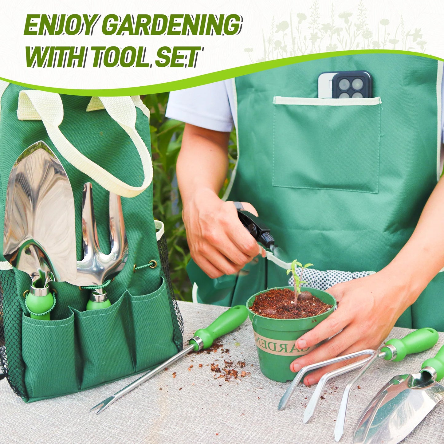 Garden Tool Set With Organizer Handbag For Digging And Pruning