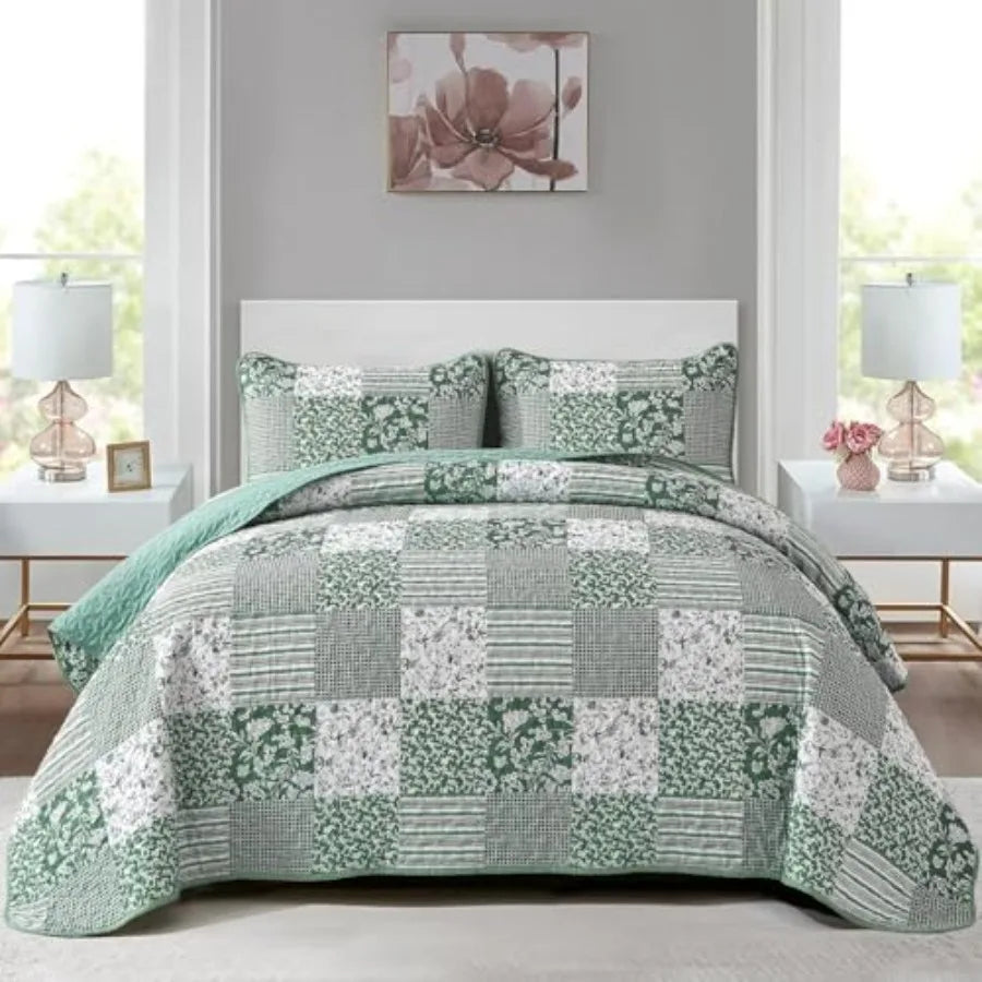 Boho Quilt Set Patchwork Reversible Microfiber Bedding