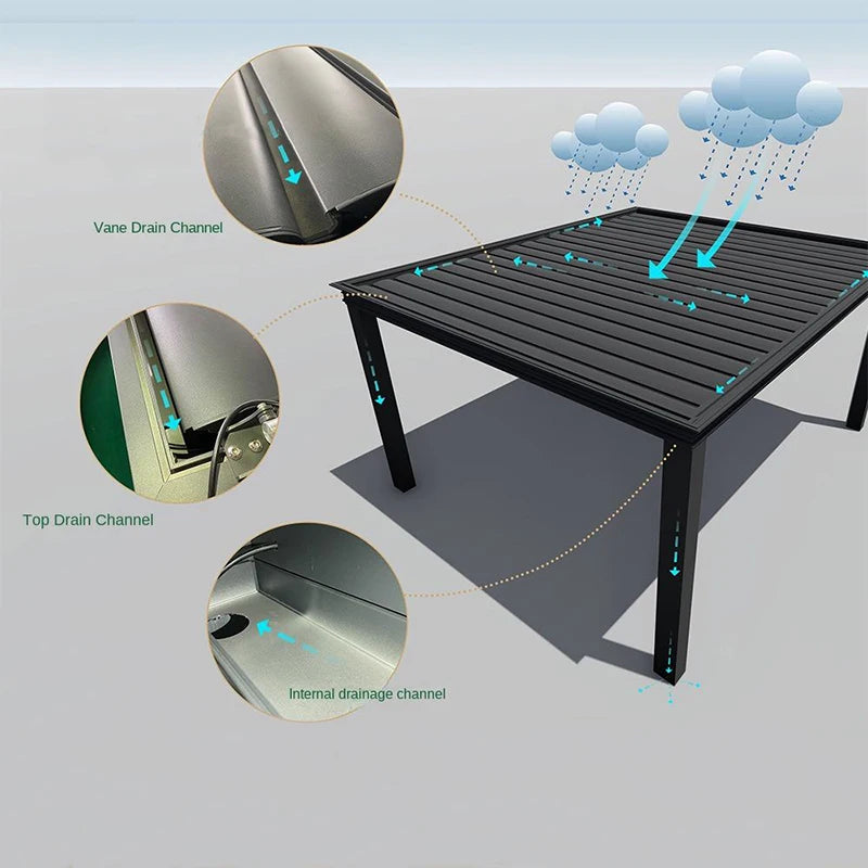 Motorized Aluminum Pergola With Sliding Glass Doors And LED Lights