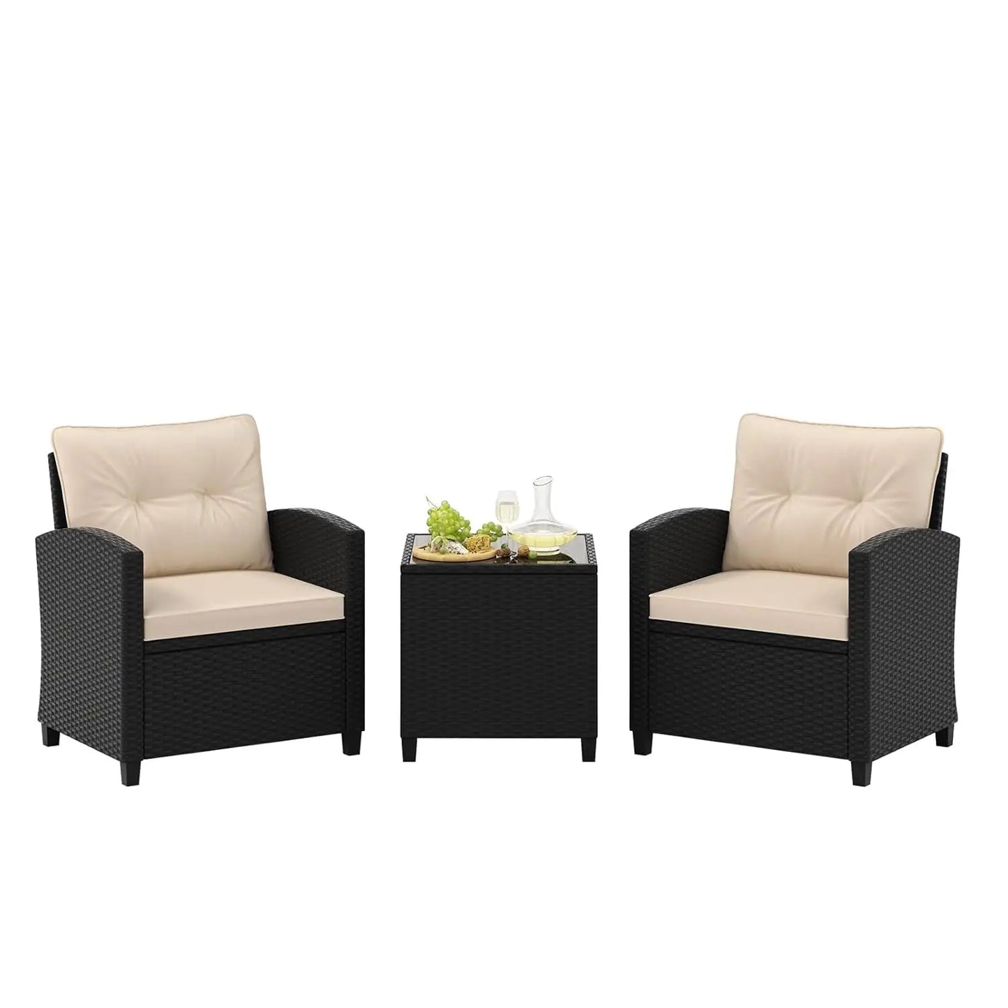 Outdoor PE Rattan Conversation Set With Tempered Glass Side Table