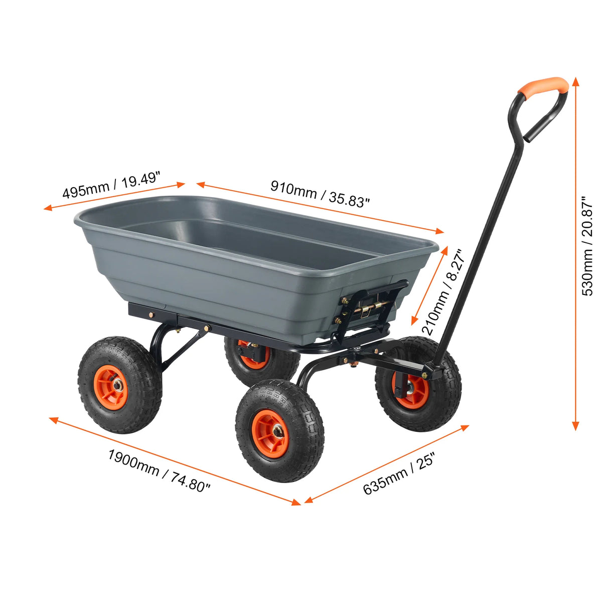 SucceBuy Heavy Duty Steel Garden Dump Cart With Convertible Handle