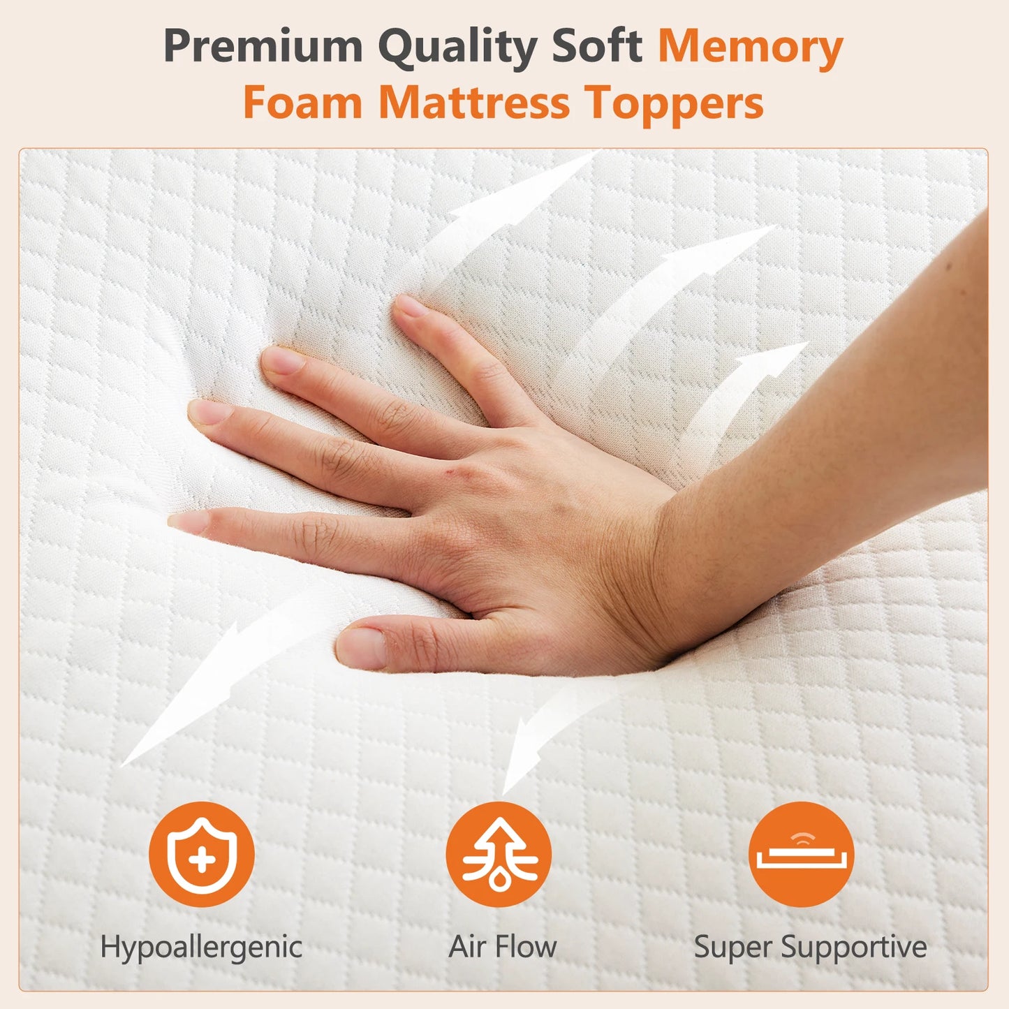 JHK Gel Infused Memory Foam Mattress Topper With Cooling Fabric Cover