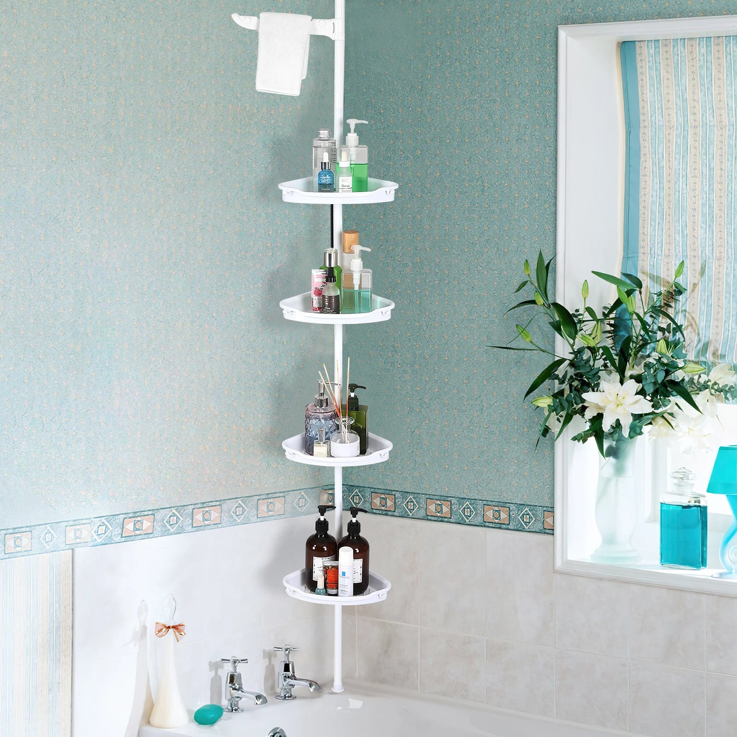 HiMIS Corner Shower Caddy With Tension Pole 4-Tier Organizer