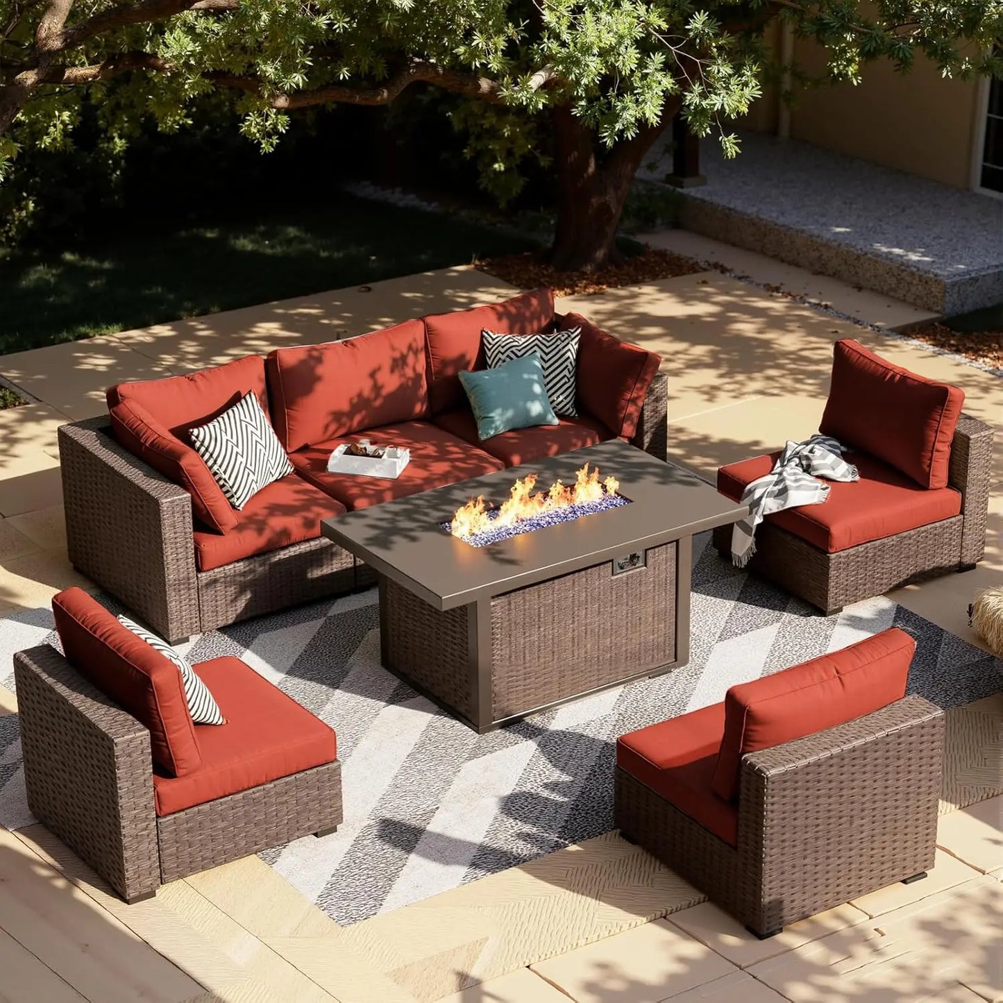 XIAOLANG 7 Piece Outdoor Patio Furniture Set Sectional With Firepit