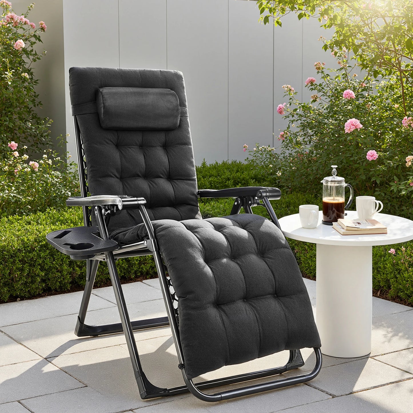 JHK Zero Gravity Portable Recliner Chair With Cup Holder Trays And Pillow