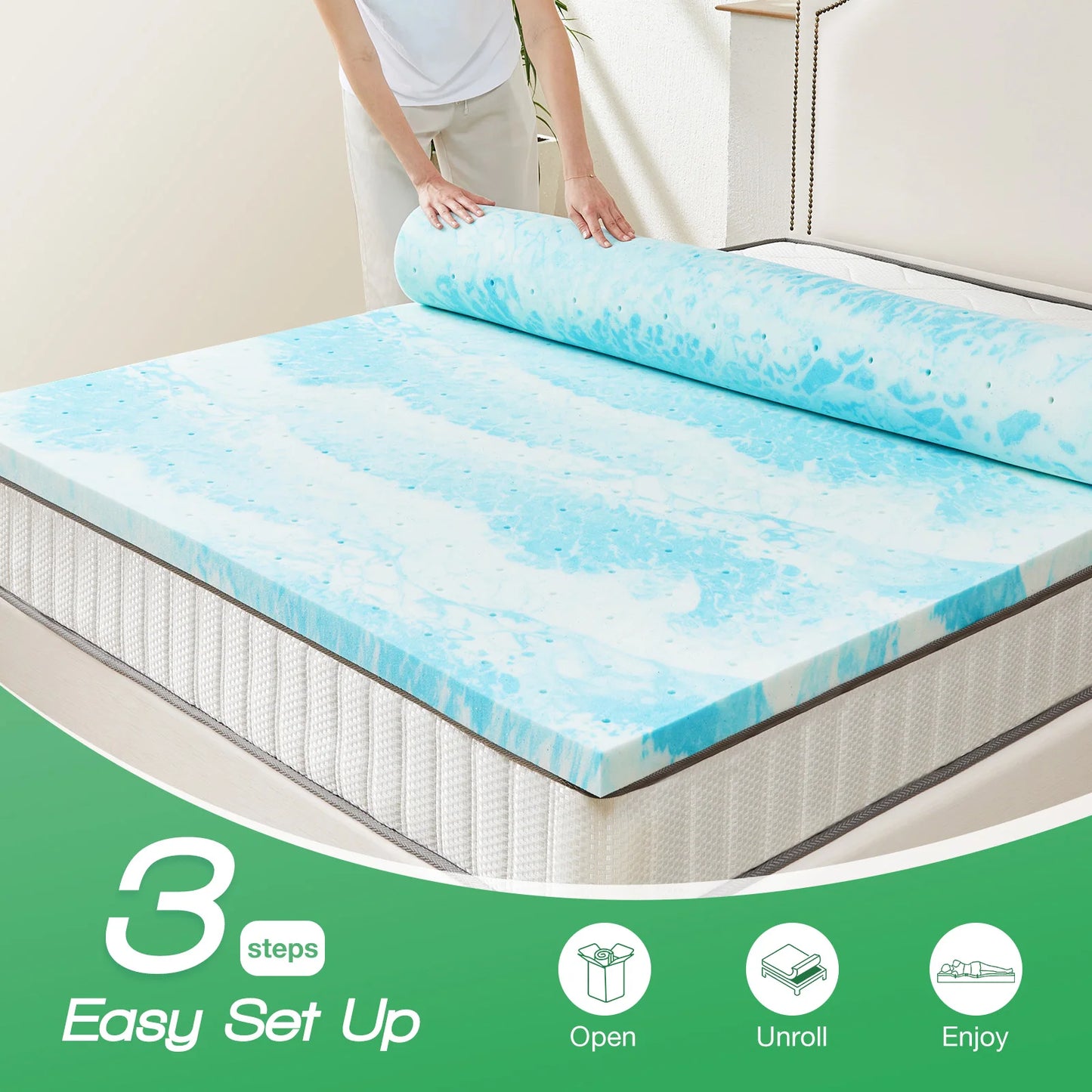 JHK Gel Memory Foam Mattress Topper With Cooling CertiPUR US
