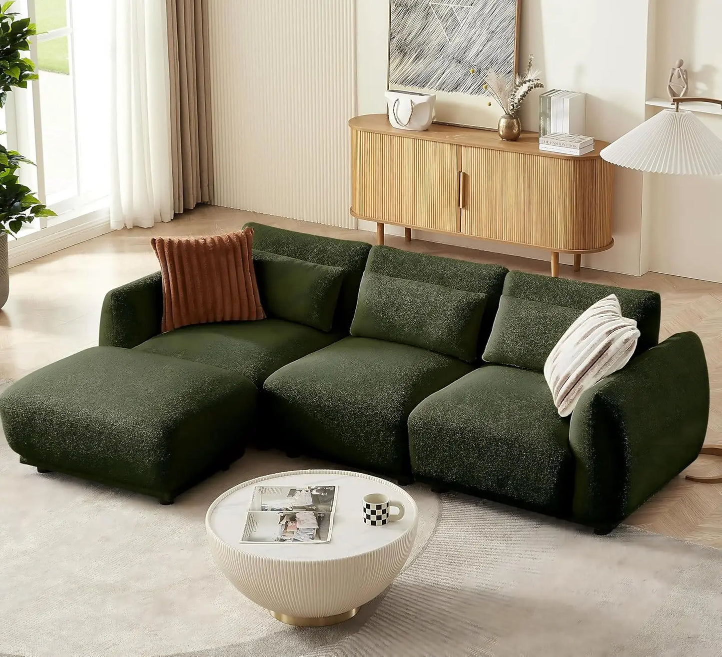 L Shaped Modular Sectional Couch Convertible Cloud Sofa Removable Ottoman