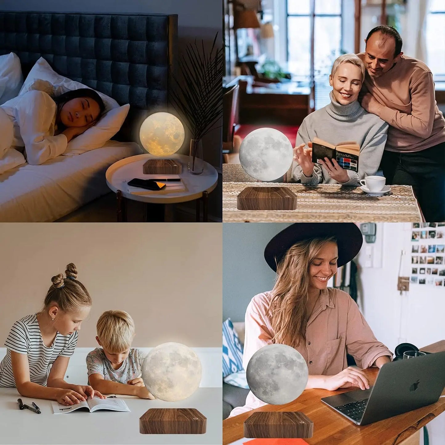 Mexllex Magnetic Floating Rotating Moon Lamp With Wooden Base