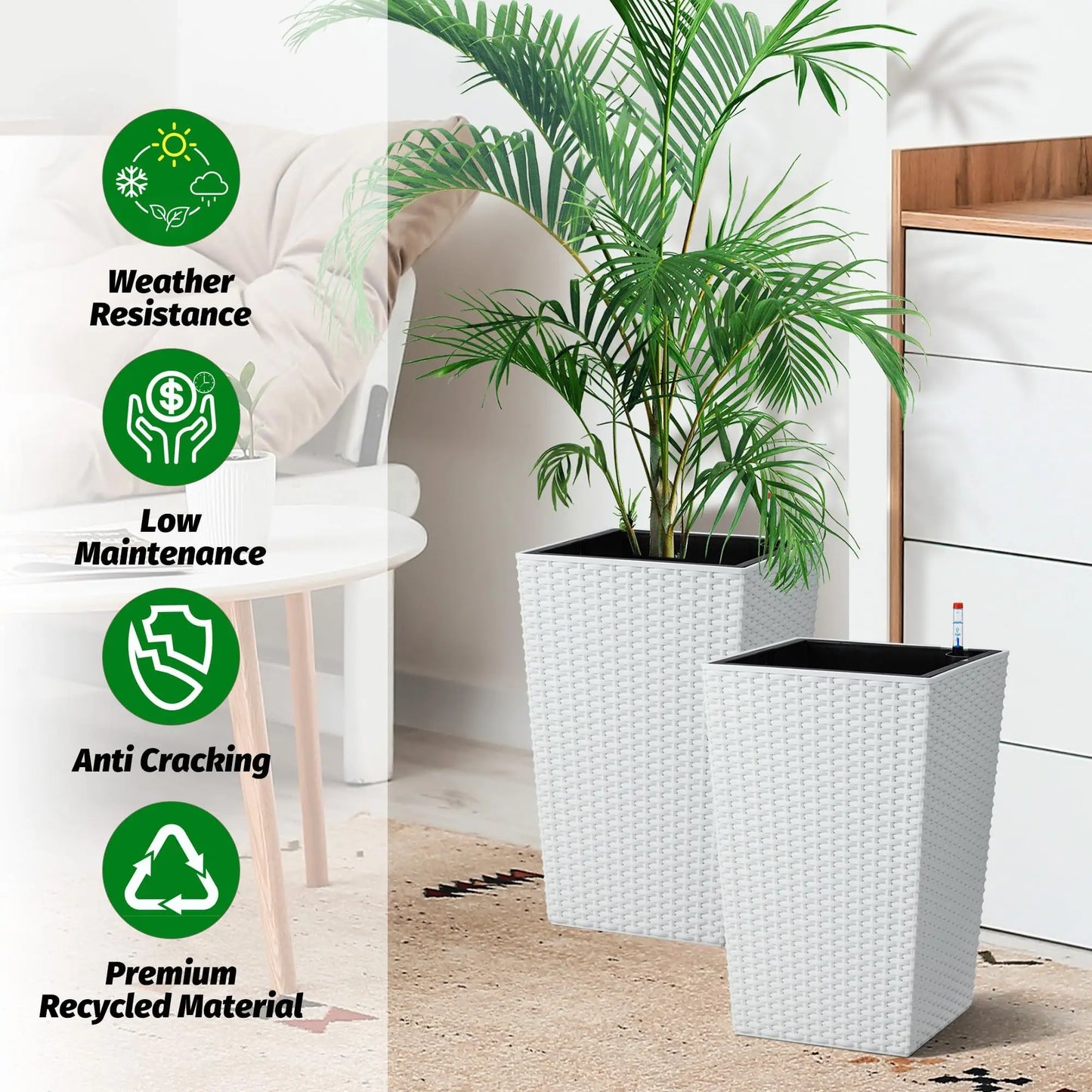 HiMISS Self Watering Tall Planters With Water Level Monitor