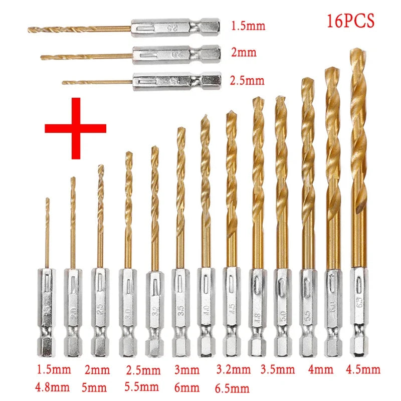 HSS Titanium Coated Drill Bit Set 13 Pieces Hex Shank