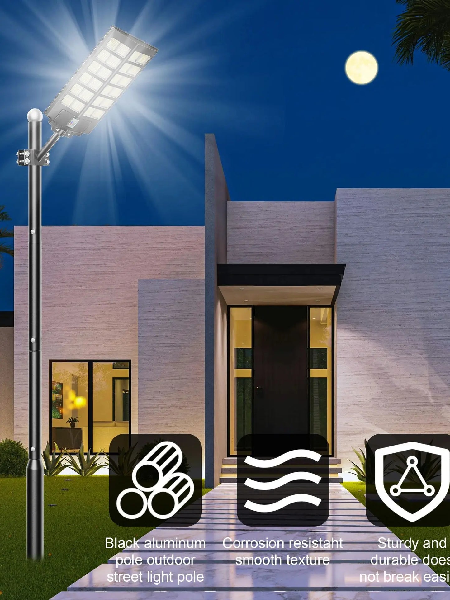 2-Pack 6000W Waterproof Solar Street Lights With Motion Sensor And Remote