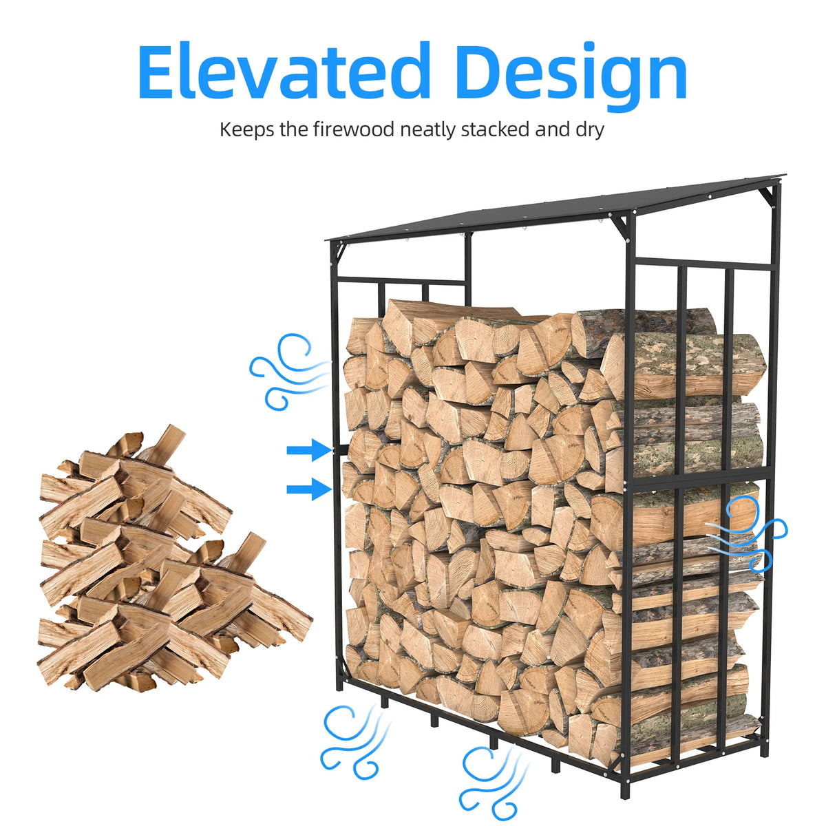 Heavy Duty Metal Firewood Rack with Protective Top Cover