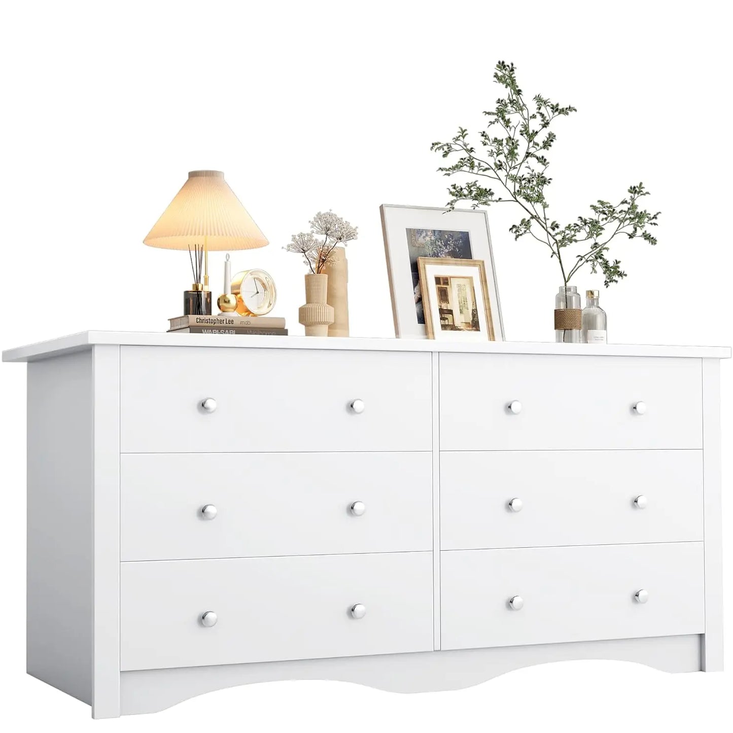 Six-Drawer Wood Dresser For Bedroom