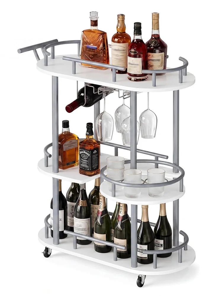 HiMISS Rolling Bar Cart With Wine Rack And Glass Holder