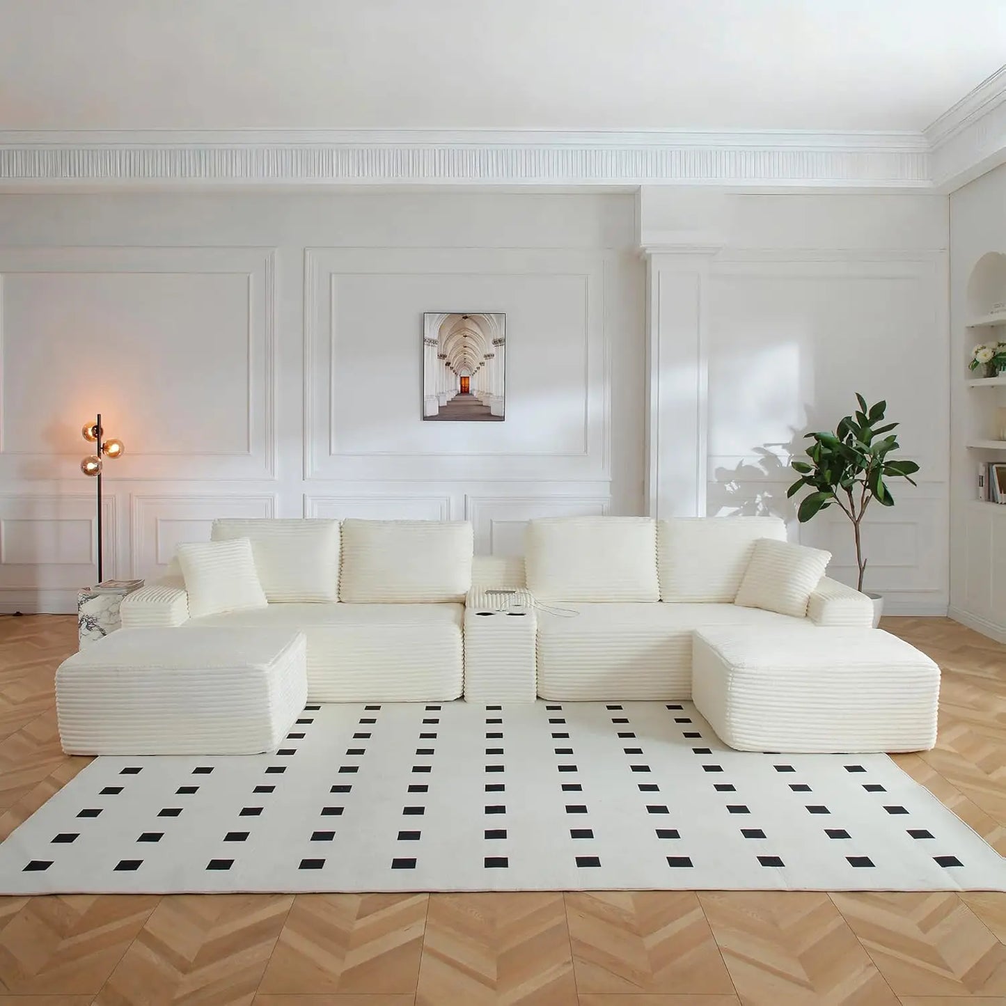 Modular L-Shaped Sectional Sofa With USB Ports Corduroy