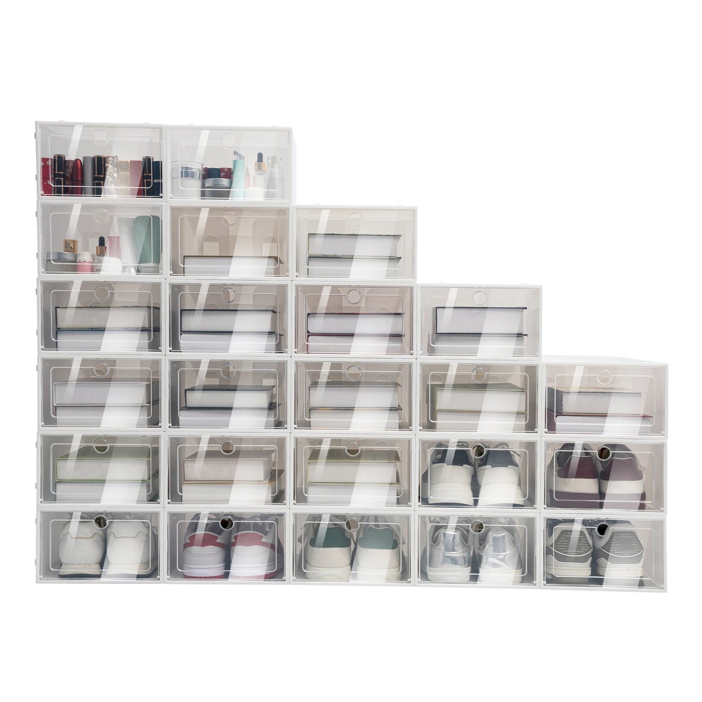 Foldable Flip Shoe Boxes Set Clear Plastic Stackable