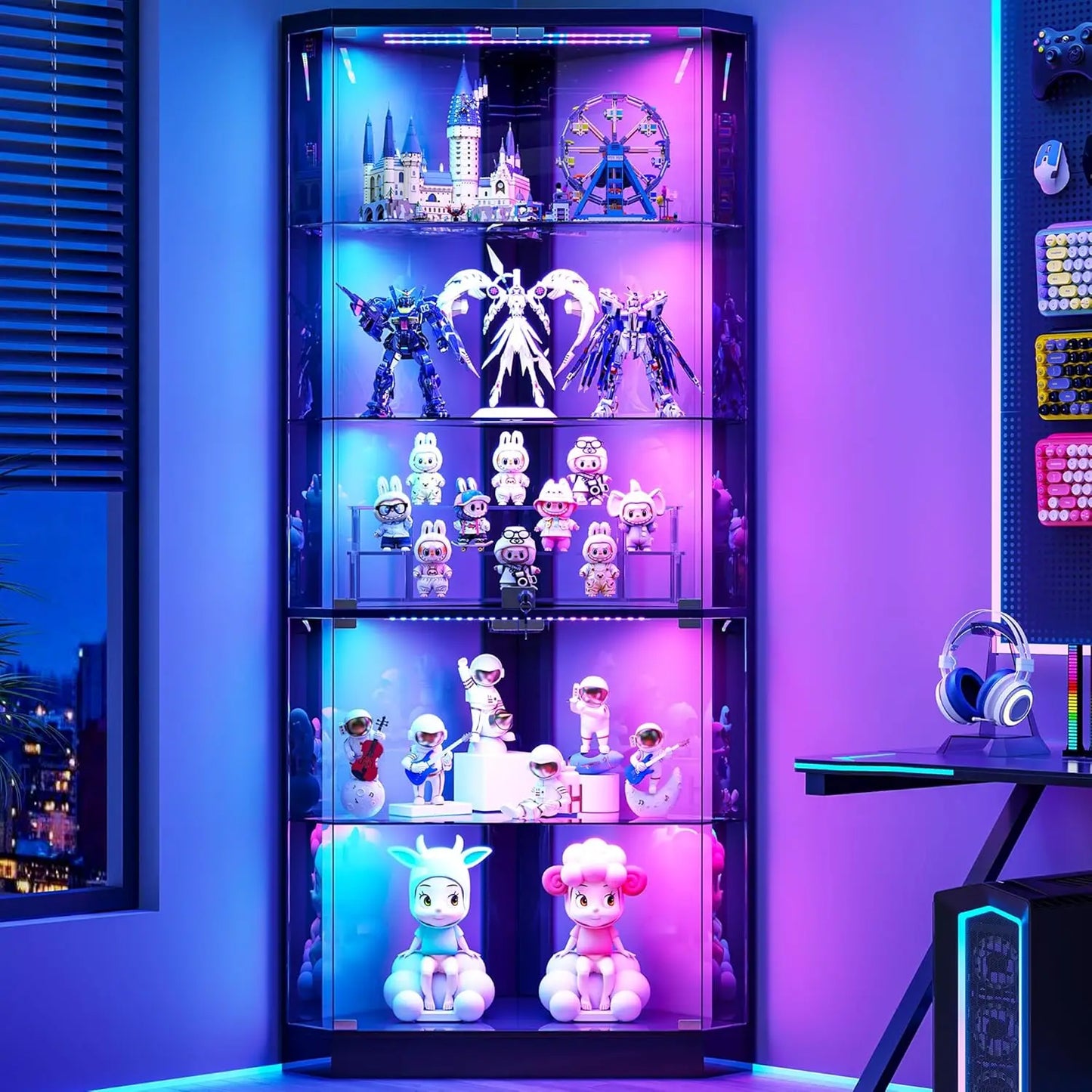 Corner Display Cabinet With RGB Lighting Five Tier Curio Cabinet