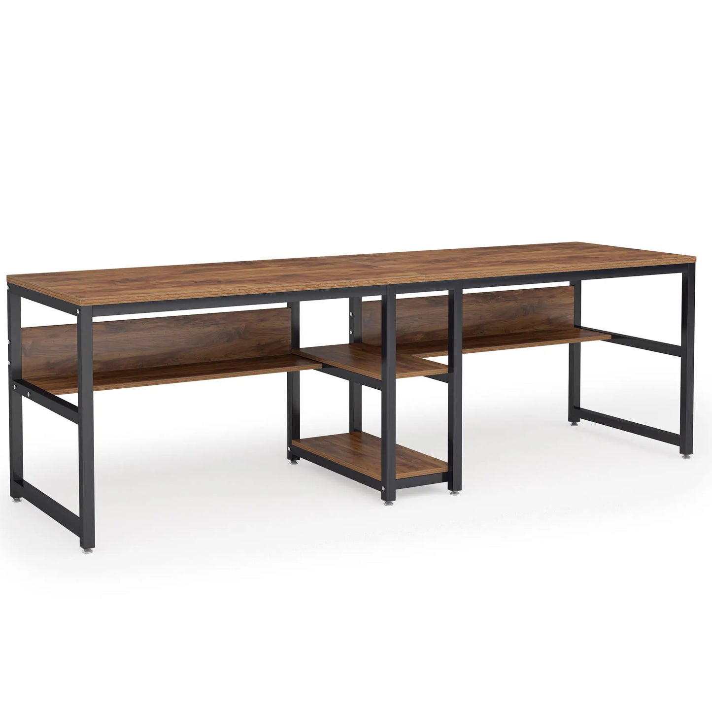 Tribesigns Two Person Desk With Bookshelf Rustic Computer Desk Workstation