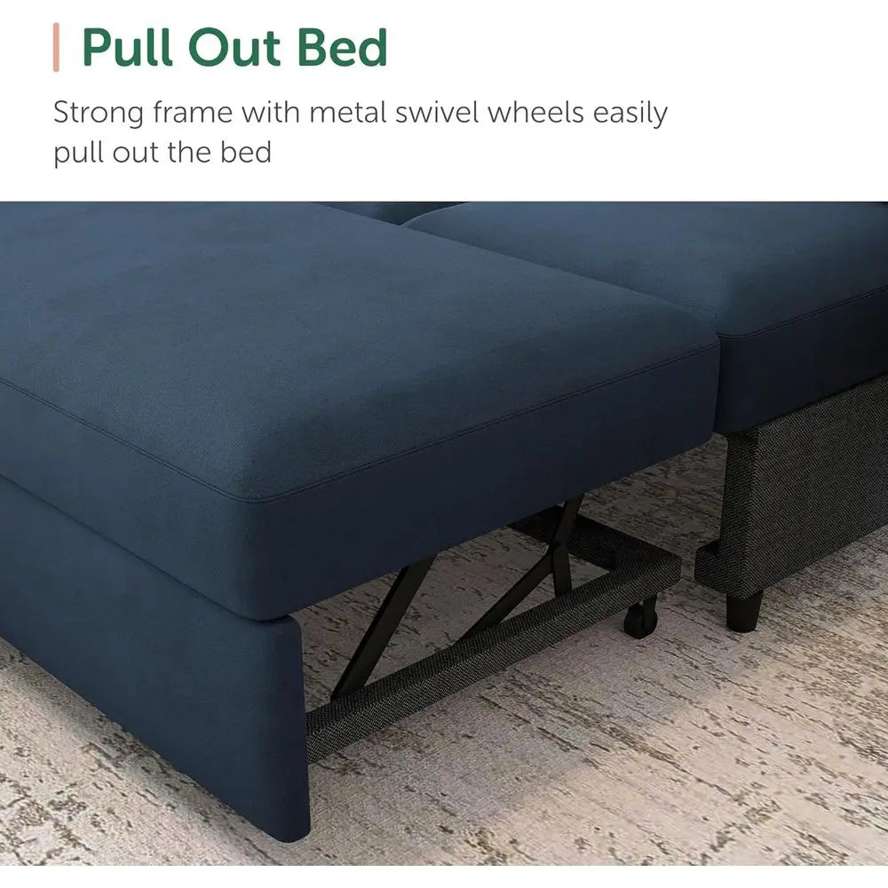 U Shaped Sectional Sleeper Sofa With Pull Out Bed Storage