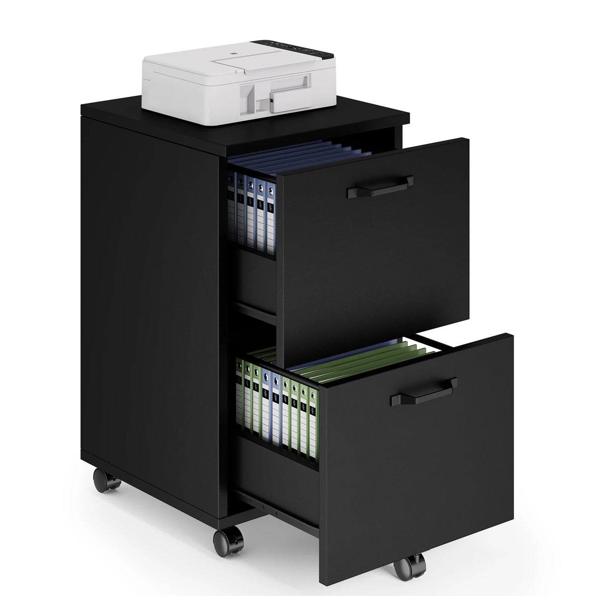 JHK Wooden Rolling File Cabinet With Lockable Wheels for Office Storage