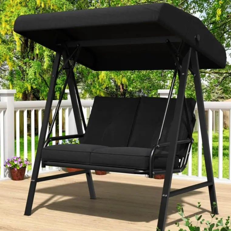Outdoor 2-Seat Swing Chair With Adjustable Canopy Weatherproof