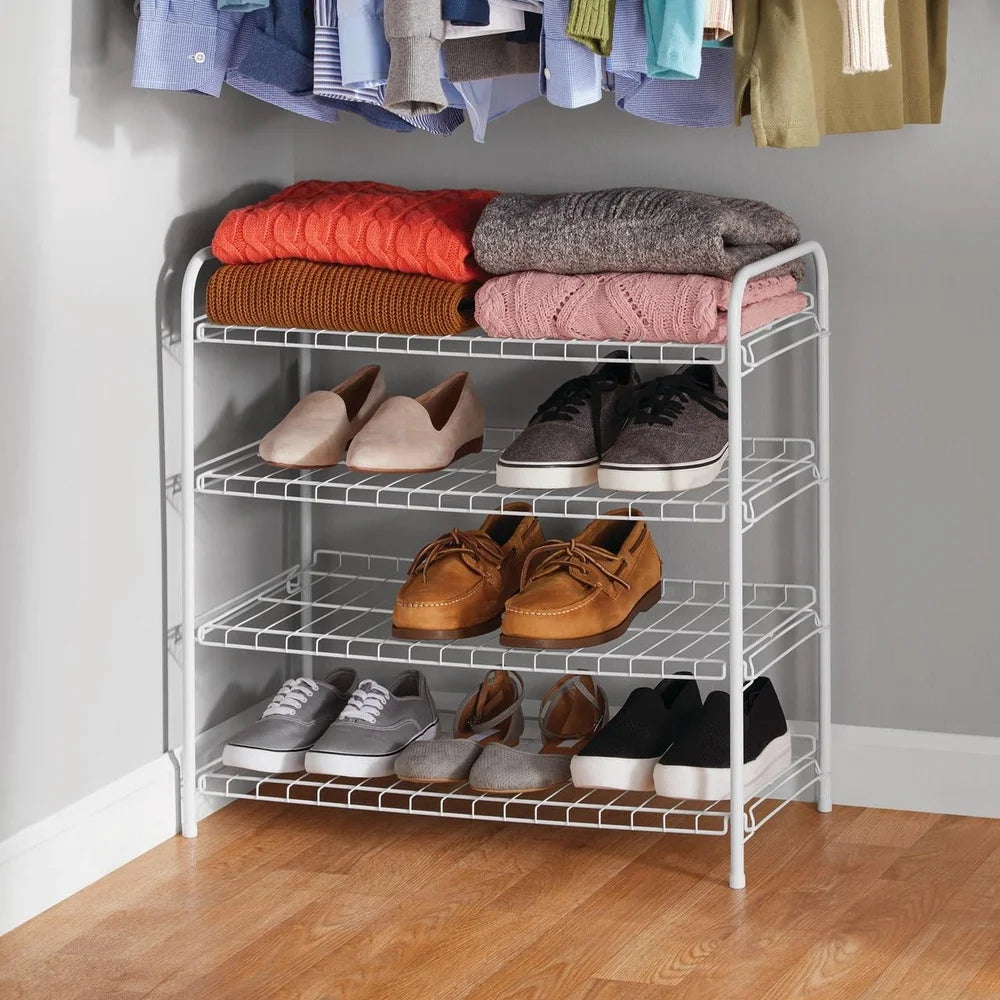 4-Tier Freestanding Steel Wire Shoe Organizer Holds 12 Pairs