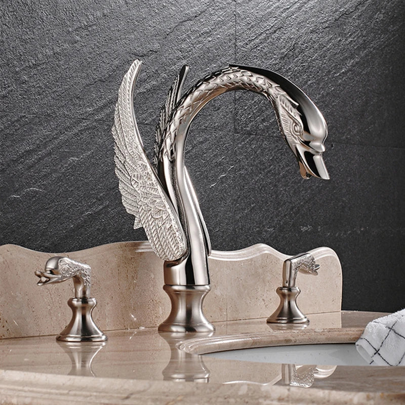 Saeuwtowy Golden Swan Bathroom Faucet With Dual Crystal Handles