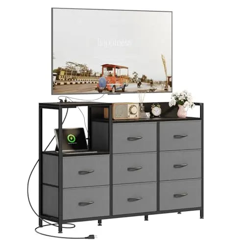 JHK TV Stand Cabinet With Eight Fabric Drawers And Charging