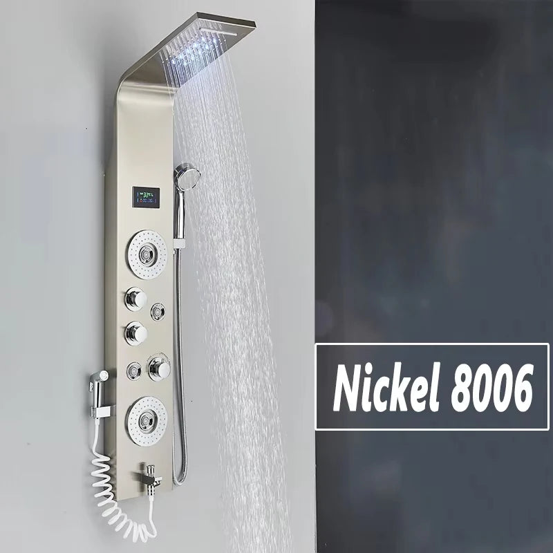 SHBSHAIMY Gold Shower Panel Column Six Way Rainfall Shower LED Display
