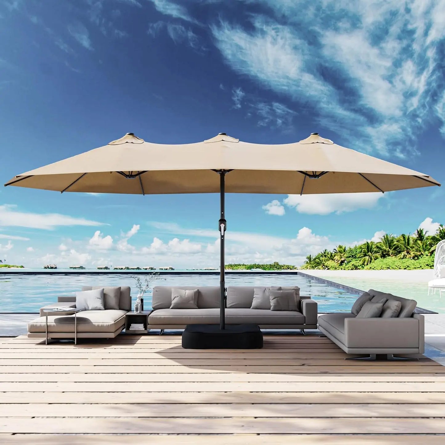 Outdoor Double Sided Rectangle Patio Umbrella with Crank Handle