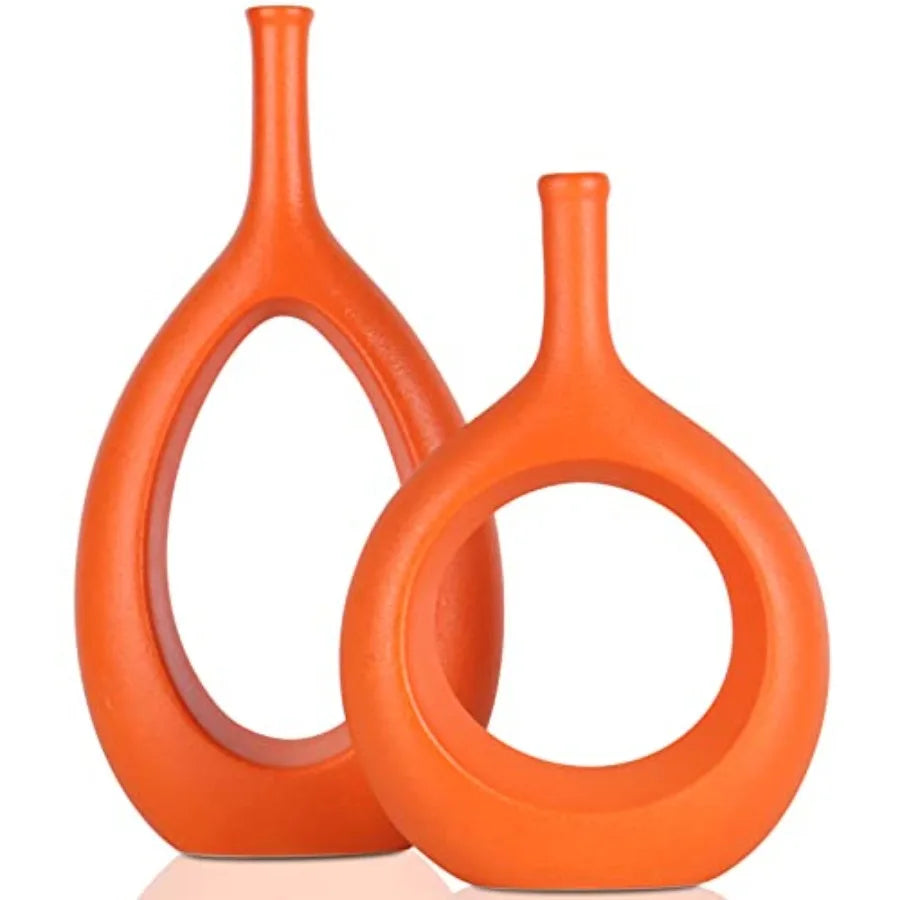 Ceramic Vase Set Modern Hollow Circle Vases Home Decor