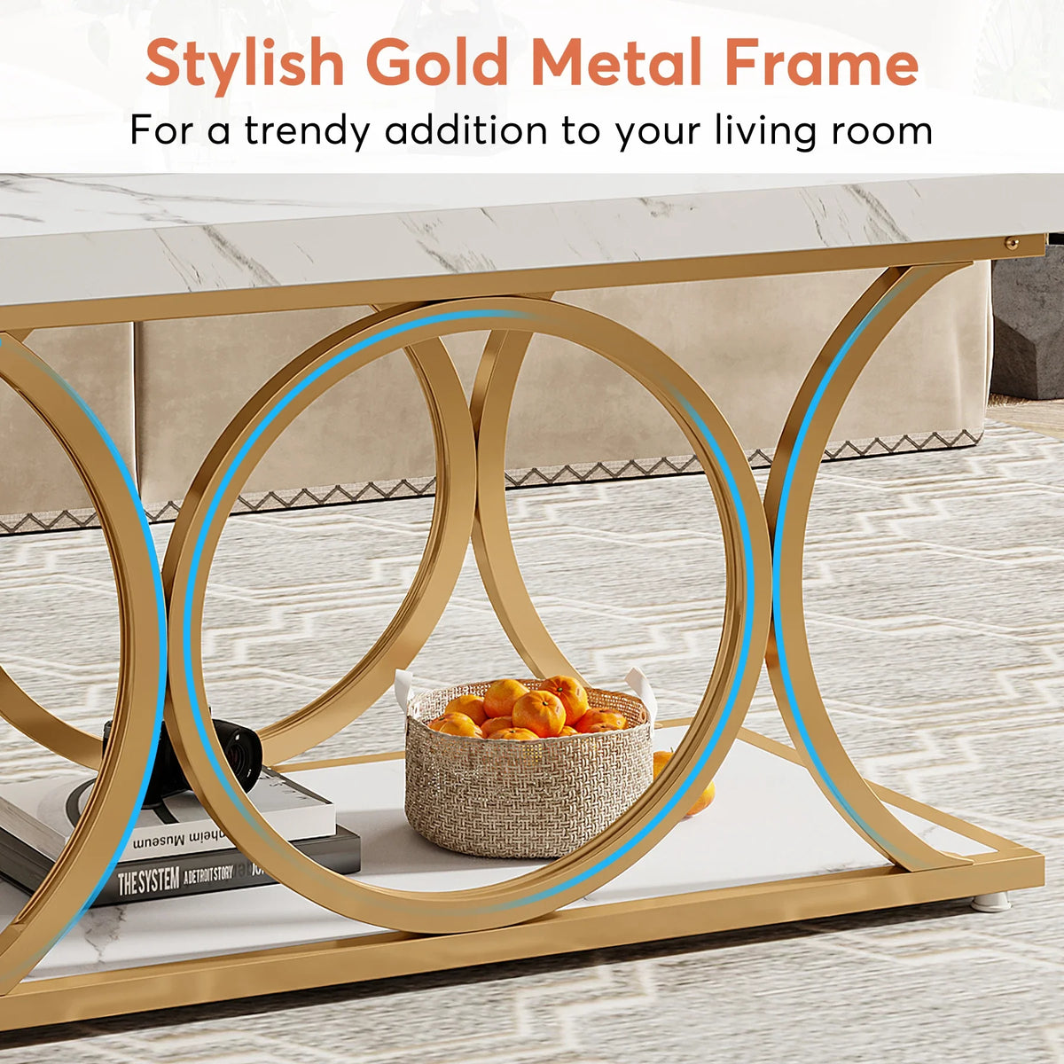 Tribesigns Modern Faux Marble Two Tier Coffee Table