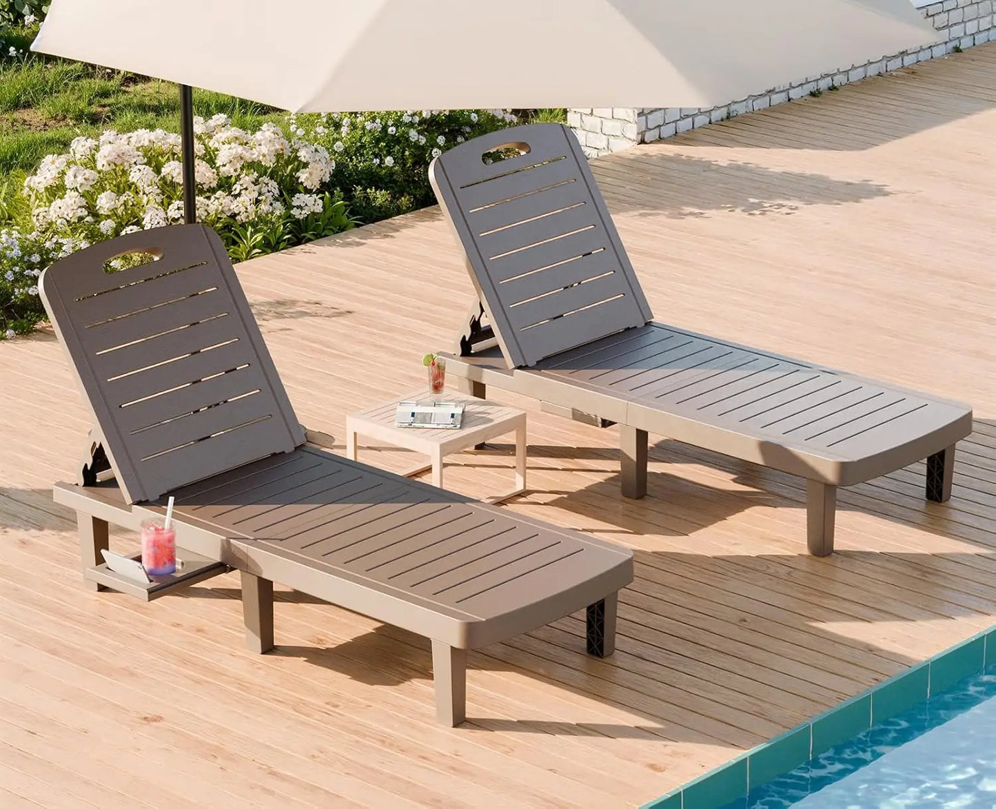 Outdoor Resin Chaise Lounge Chair Set Waterproof Adjustable 2 Pack