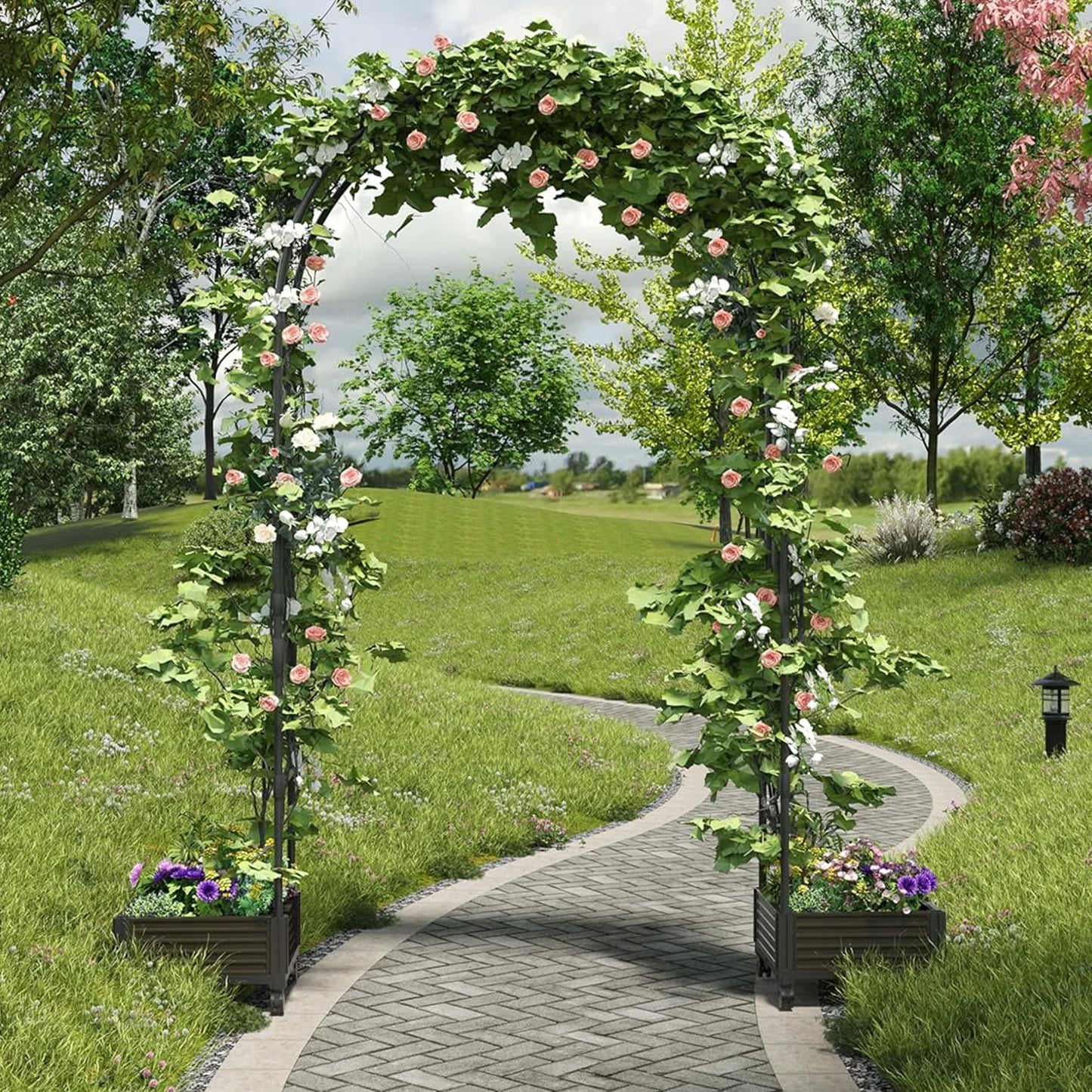 Raised Garden Bed With Trellis Arch Planter Steel Cedar Combo