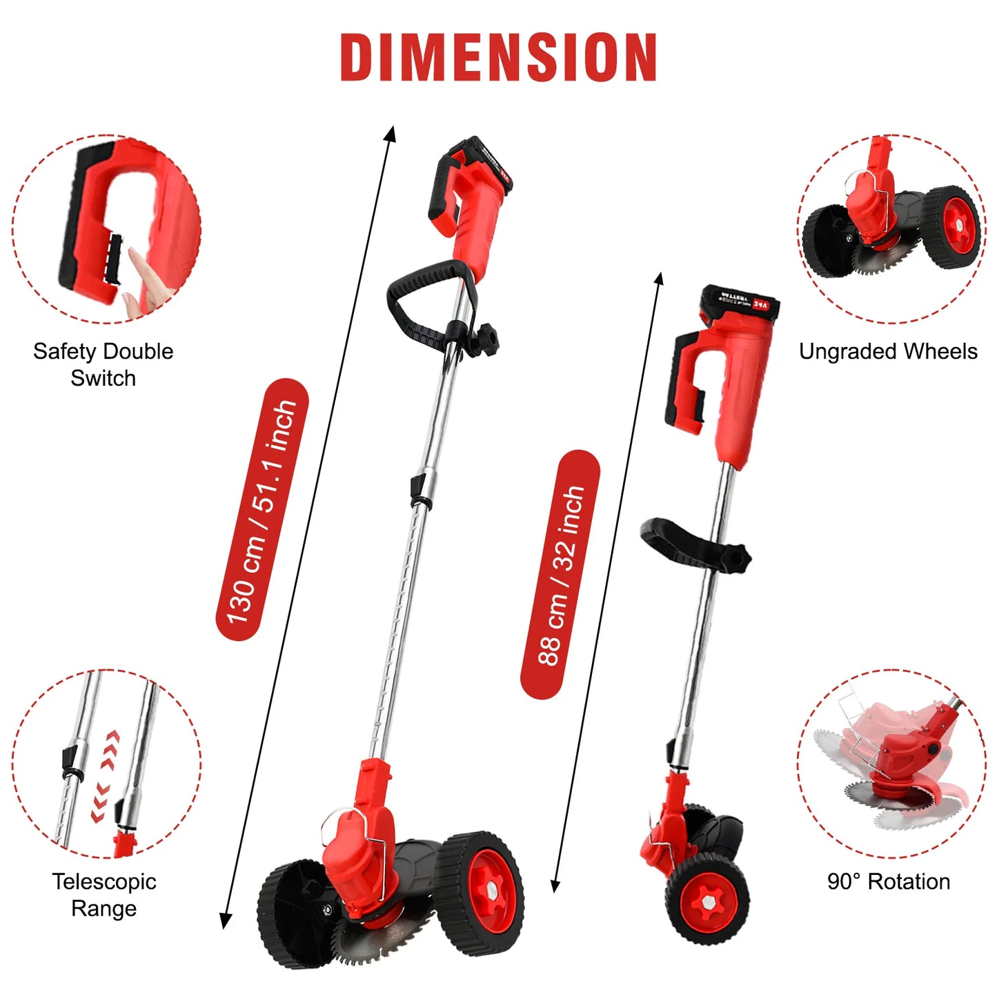 21V Cordless 3-in-1 Weed Wacker Trimmer With Wheels