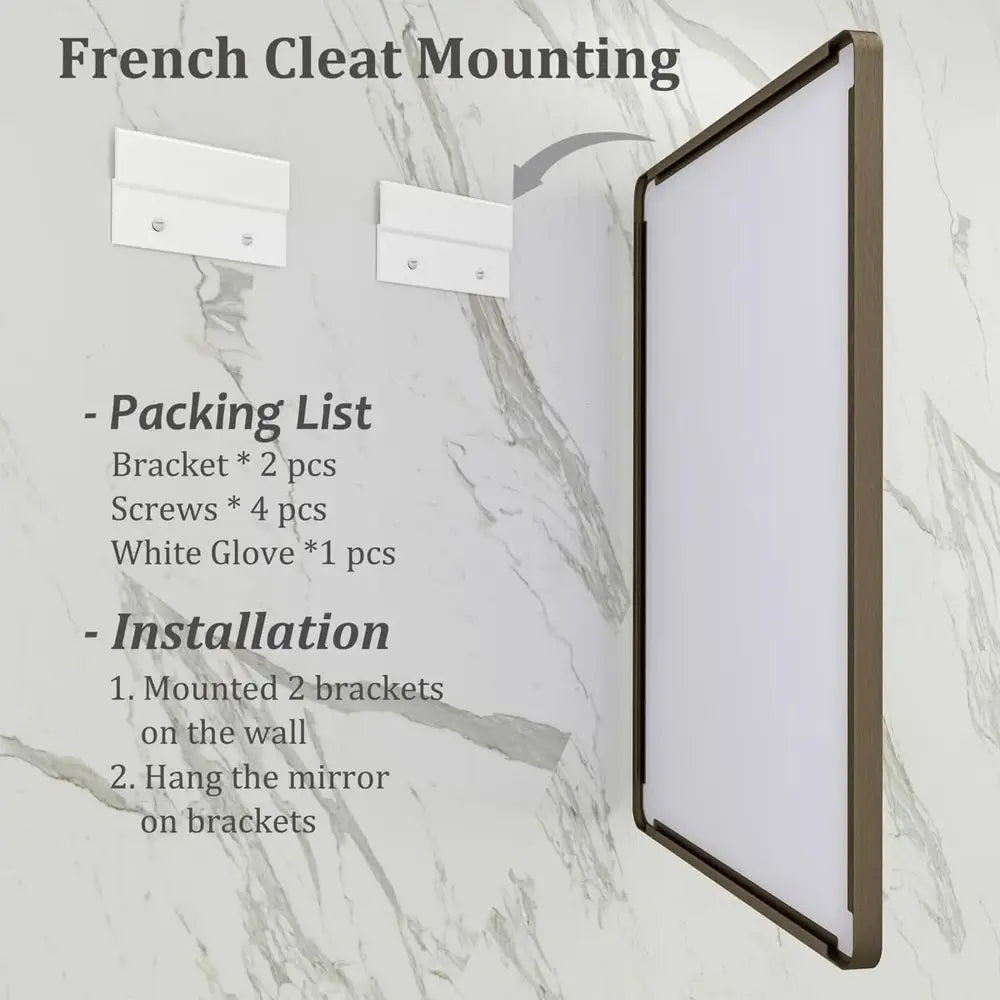 Rectangular Bathroom Mirror With Brushed Metal Finish