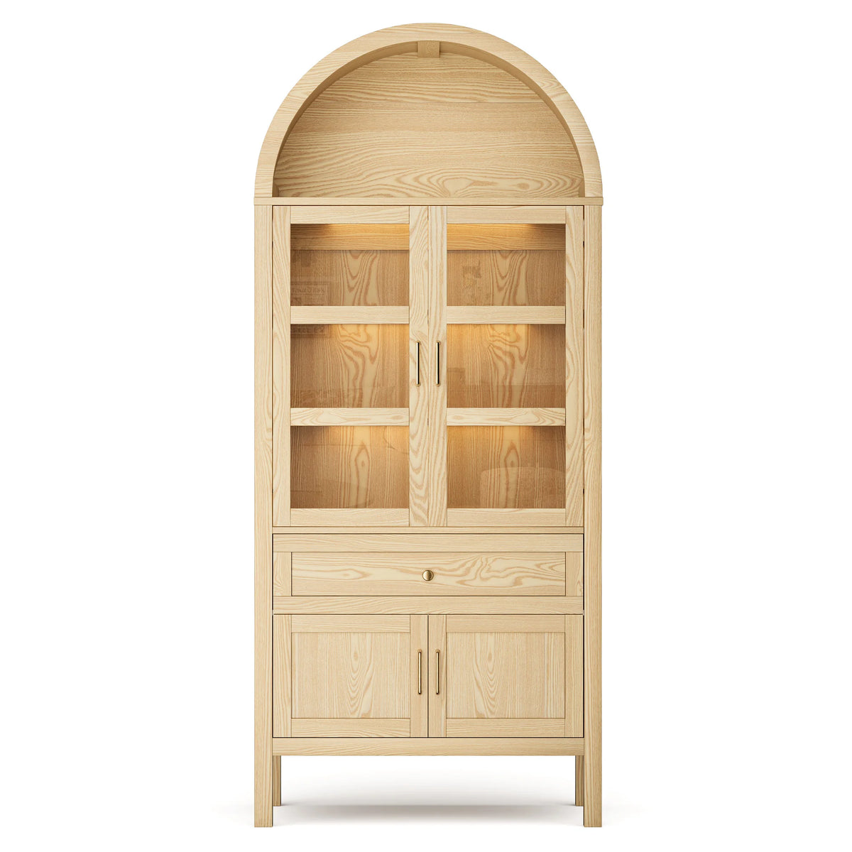 Cottinch Arched Wood Storage Cabinet Adjustable Shelves Dimmable LED Lights