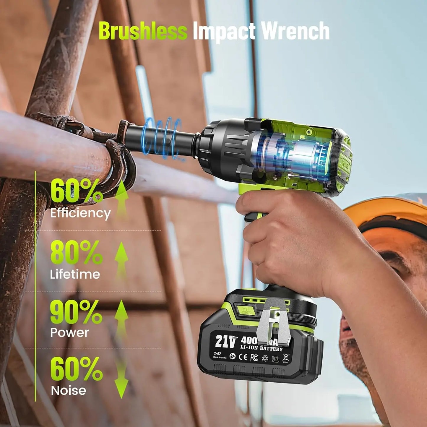 Robustrue 1400Nm Cordless Impact Wrench Half Inch Drive Brushless 2400RPM