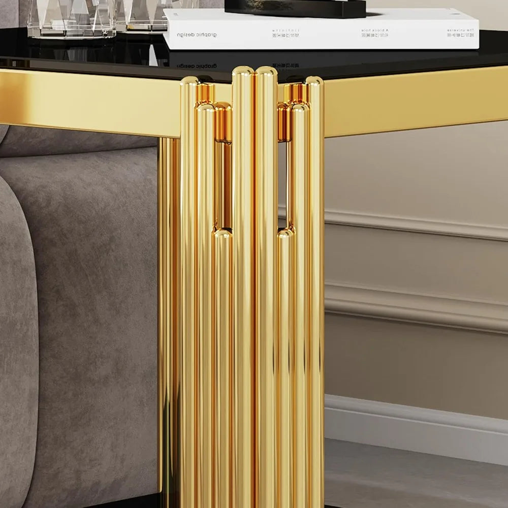 Modern Glass End Table With Glass Top And Mirror Legs