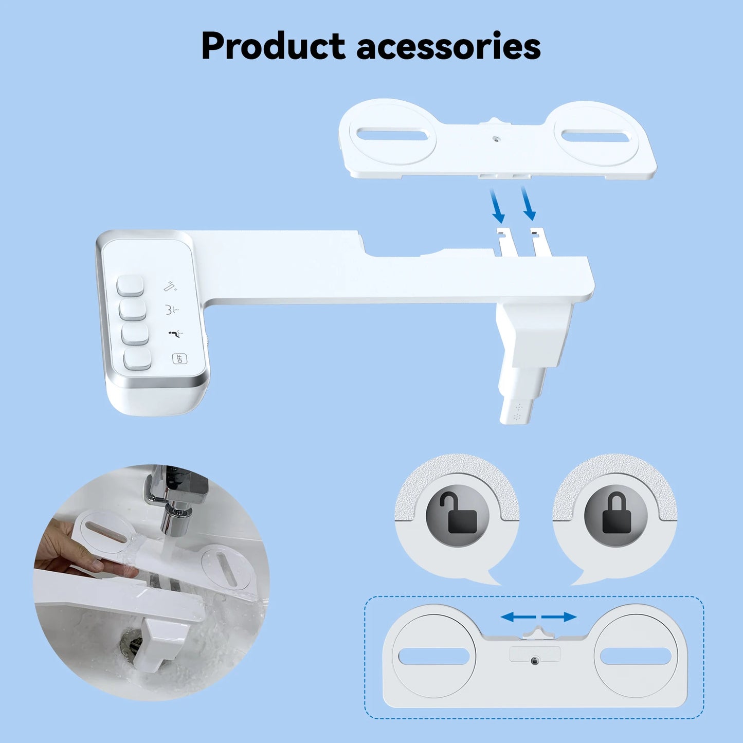 Hibbent Toilet Bidet Ultra Slim Seat Attachment Adjustable Water Pressure