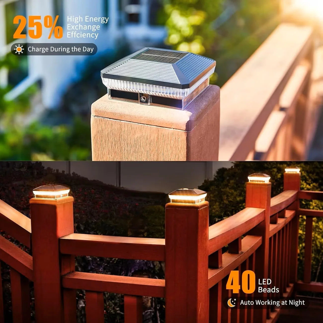 Solar Post Lights Outdoor With 3 Modes 40 LEDs Fence