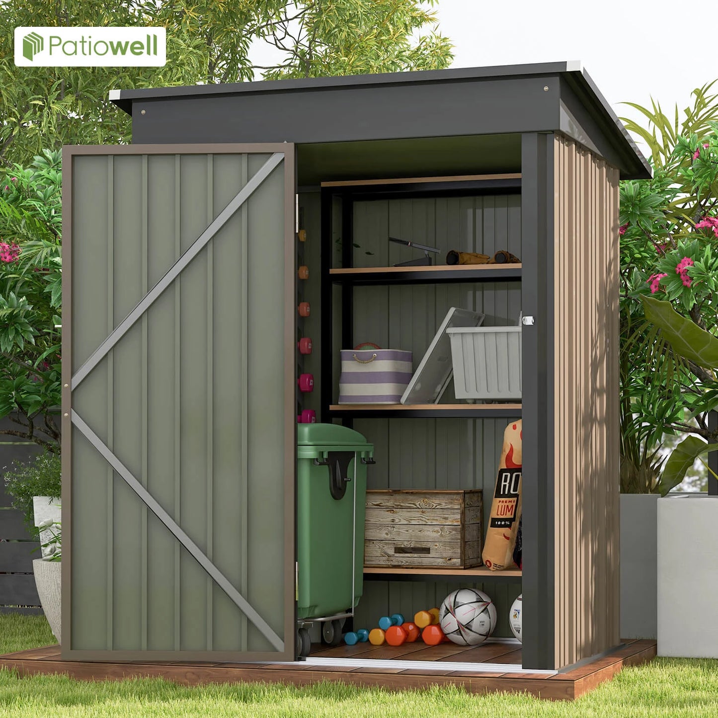 Victone Metal Outdoor Storage Shed With Sloped Roof Lockable Door