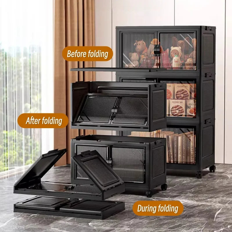 ONENOBLE Foldable Stackable Rolling Storage Cabinet With Clear Double Doors