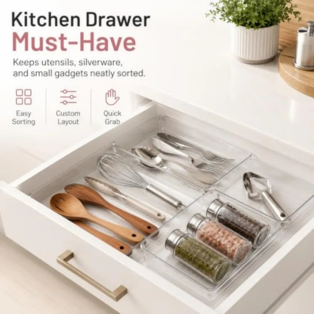 Acrylic Drawer Organizer Bins for Kitchen Bathroom and Office Storage
