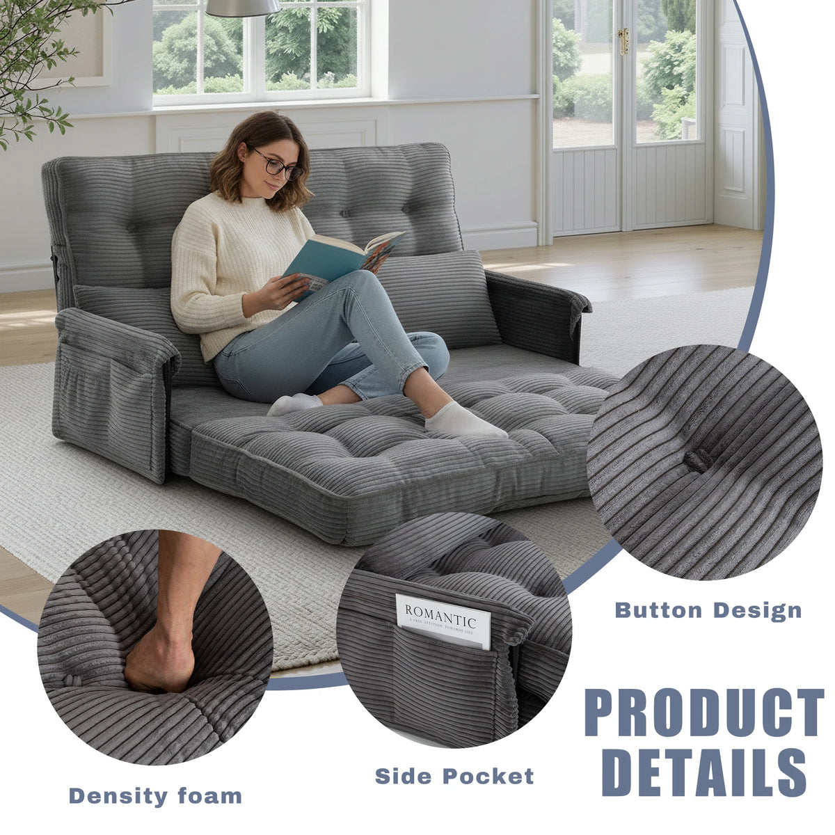 GAOHAPY Adjustable Foldable Floor Sofa Bed With Storage Pocket