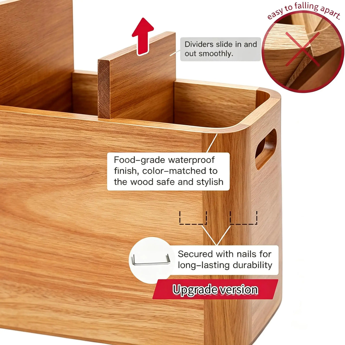 Wooden Kitchen Utensil Holder and Countertop Organizer with Compartments