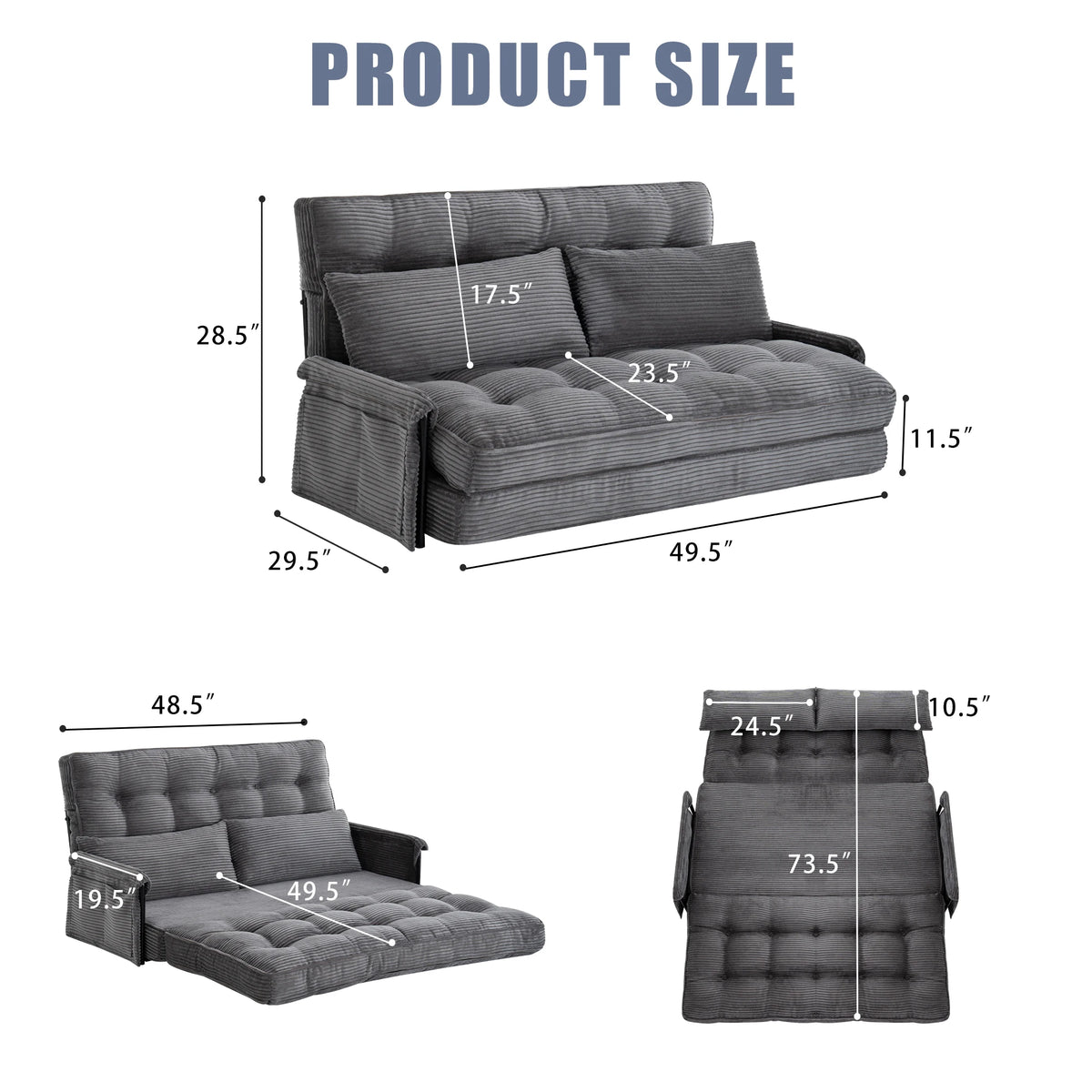 GAOHAPY Adjustable Foldable Floor Sofa Bed With Storage Pocket