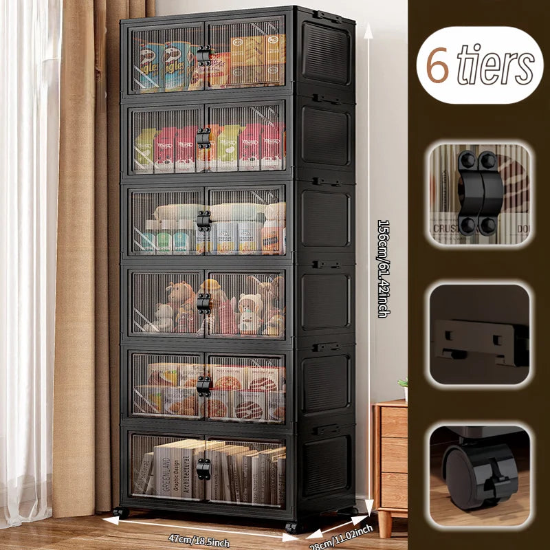 ONENOBLE Foldable Stackable Rolling Storage Cabinet With Clear Double Doors