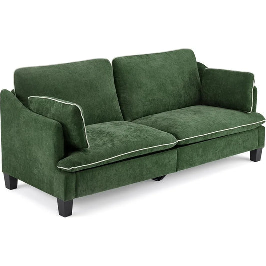 Modern Linen Velvet Loveseat Sofa With Piped Cushions And Removable Cover