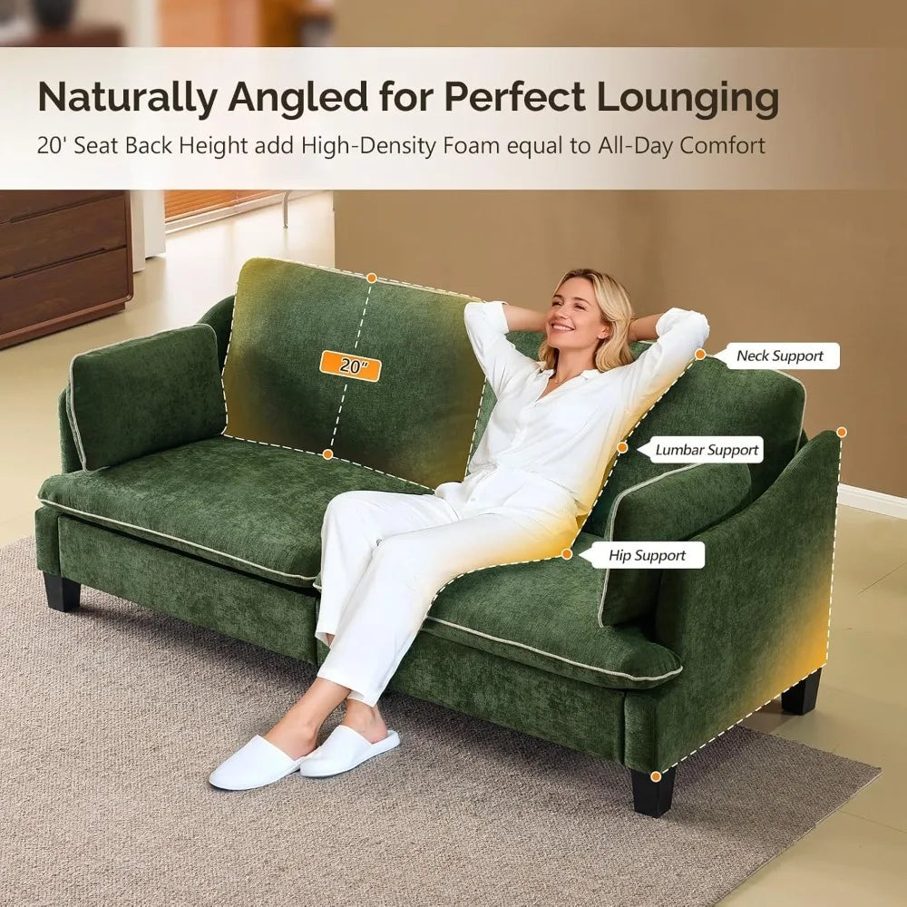 Modern Linen Velvet Loveseat Sofa With Piped Cushions And Removable Cover